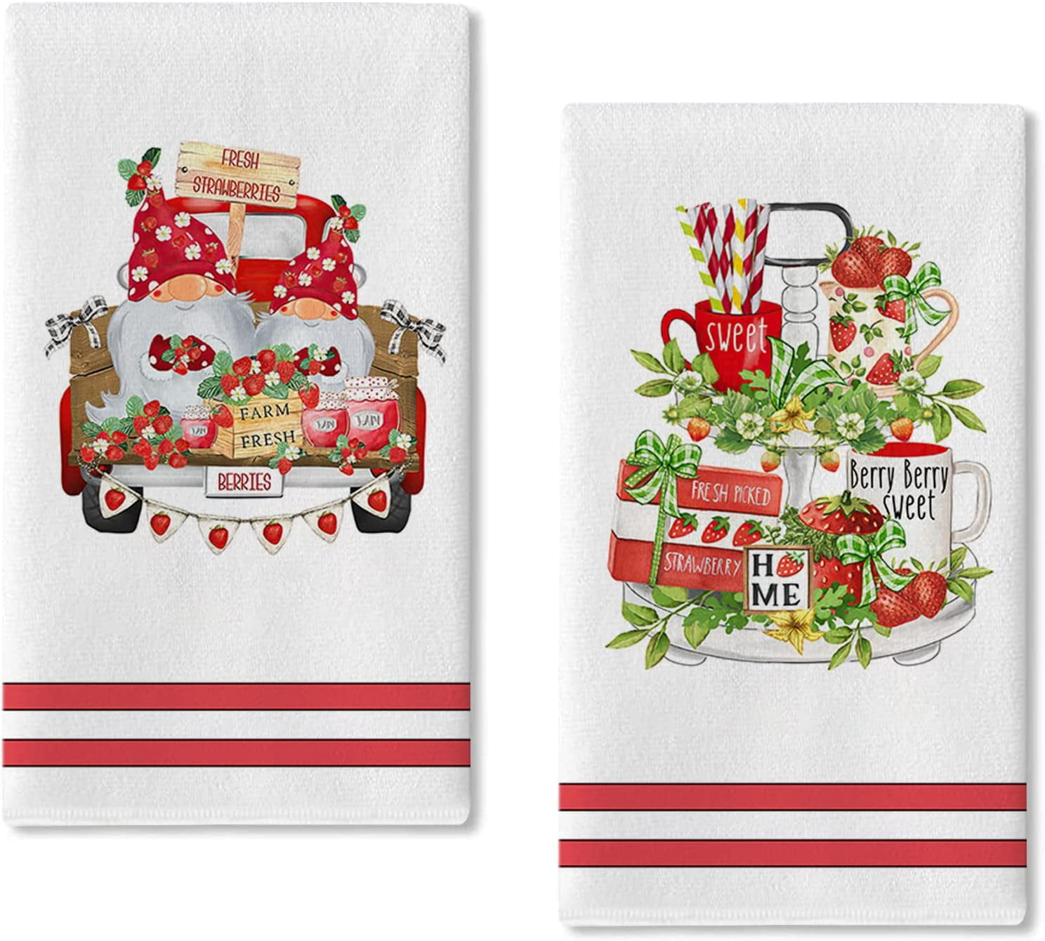 SPXUBZ Kitchen Towels, Red Strawberry Gnome Truck Towels for Home