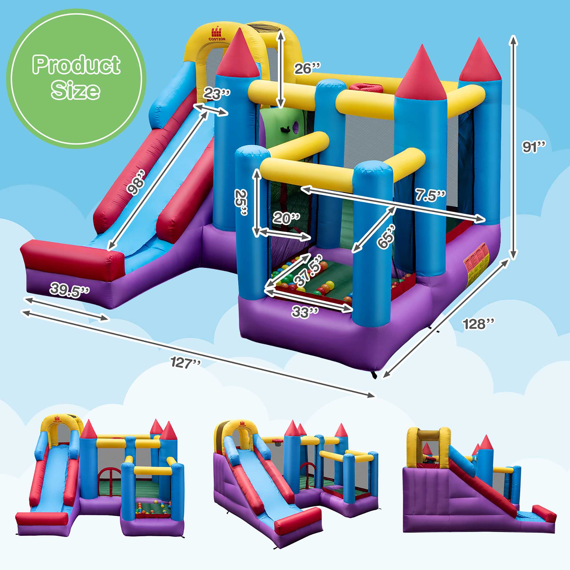 Costway Mighty Inflatable Bounce House Castle Jumper Moonwalk Bouncer Without Blower - image 3 of 10