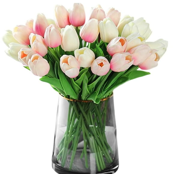 Flores artificiales que imitan a la naturaleza, tulipanes blancos, 20 x 34 cm
