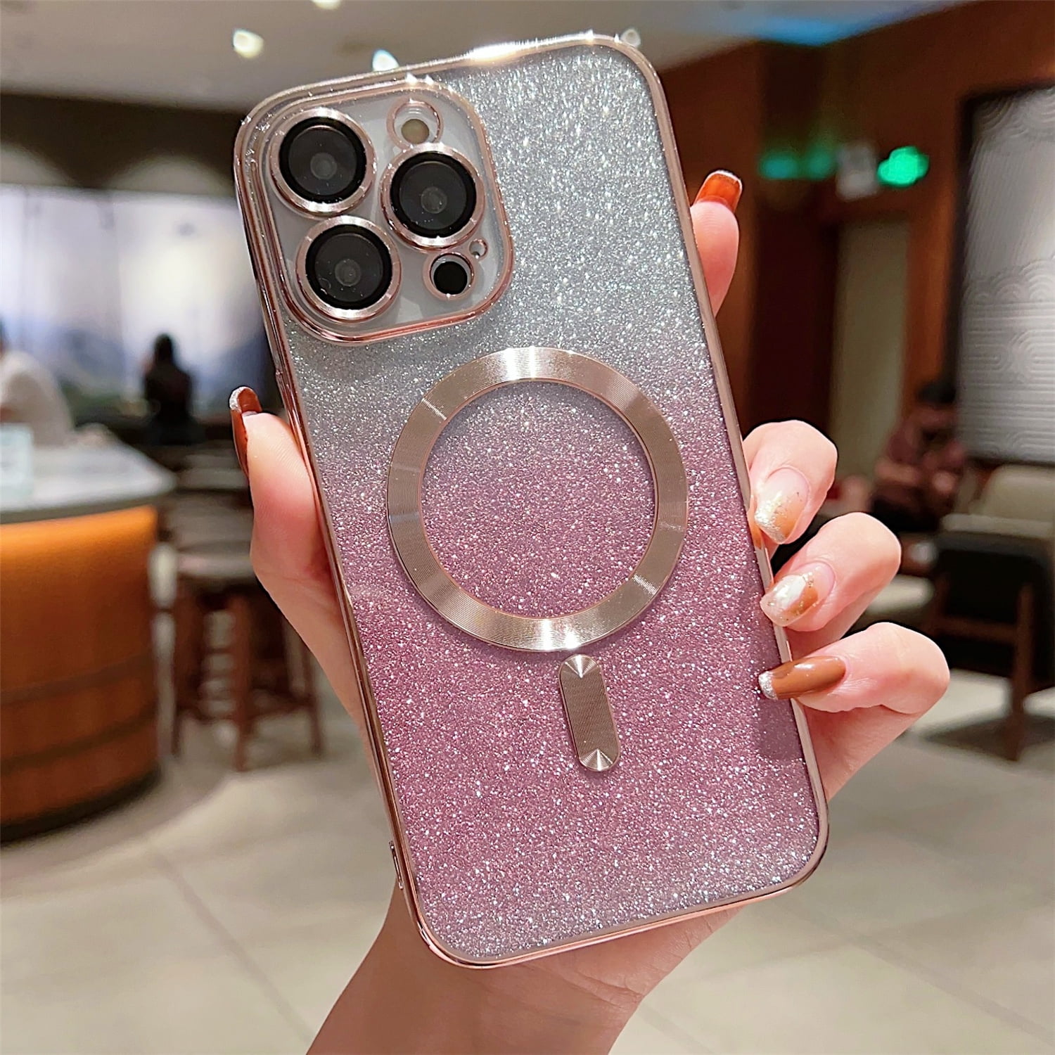 Allytech for iPhone 12 Pro Case, Compatible with MagSafe Gradient Bling  Glitter Women Girly Luxury Clear TPU Plating Case Cover with Camera Lens