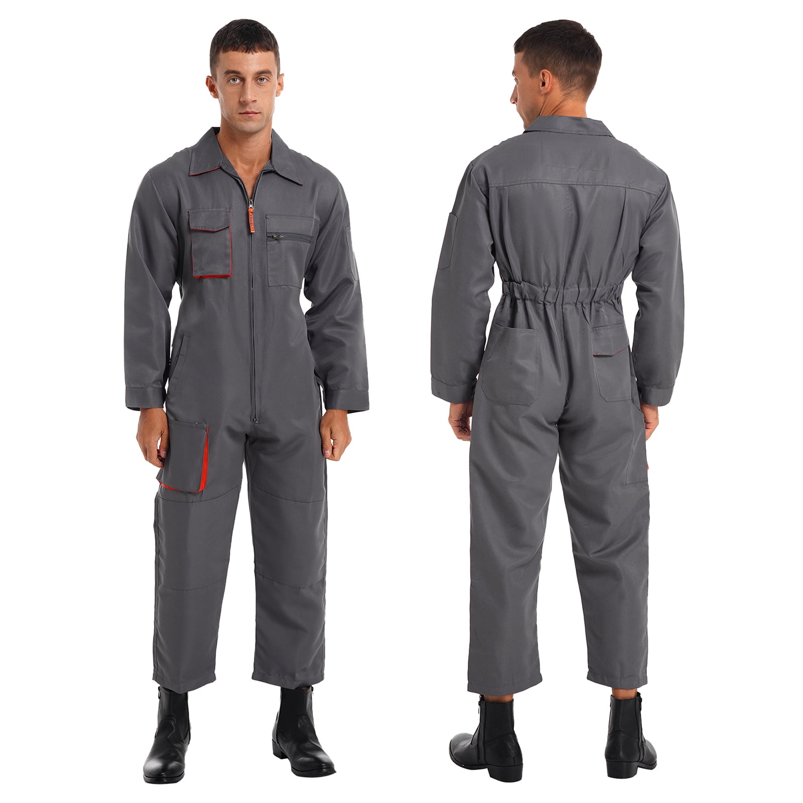 Aislor Mens Mechanic Uniforms Long Sleeve Zip Up Coverall Stain and Wrinkle Resistant