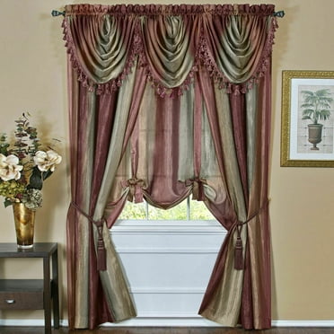 Royal Ombre Crushed Semi Sheer Complete 6 Pc. Window Curtain & Valance Set - Burgundy