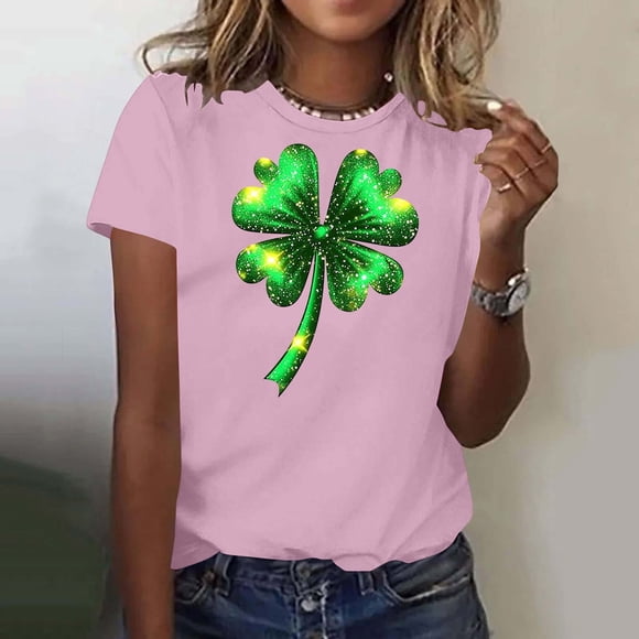 Elvqul Womens Shirts Graphic Crew Neck T Shirts Short Sleeve Causal Holiday Pullover St Patricks Day Plus Size Tops for Ladies Green