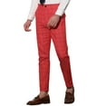 thumbnail image 4 of INSPIRE CHIC Men's Plaid Slim Fit Flat Front Dress Pants with Pockets 32 Red Black, 4 of 6