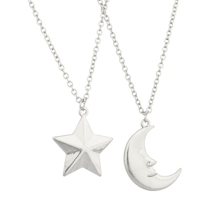 Lux Accessories Man in the Moon Star Galaxy Best Friends Forever BFF Necklace Set (2