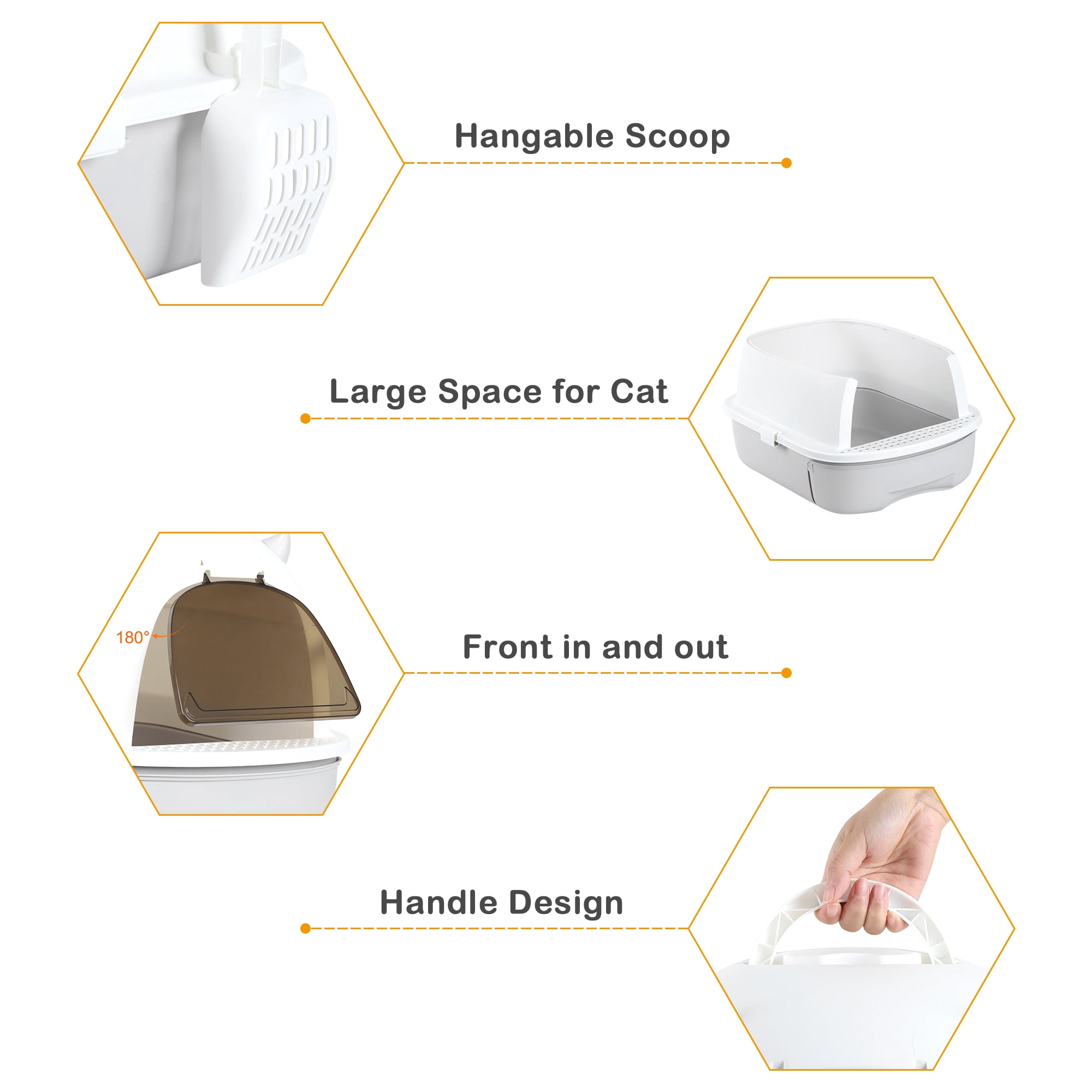 Enclosed Cat Litter Box with Drawer, Cute Devil Horn Design, Hooded Kitty Litter Box with Scoop & Deodorant Box for Cats Up to 15Lbs