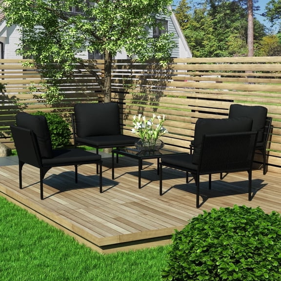vidaXL 5 Piece Patio Lounge Set with Cushions Black PVC