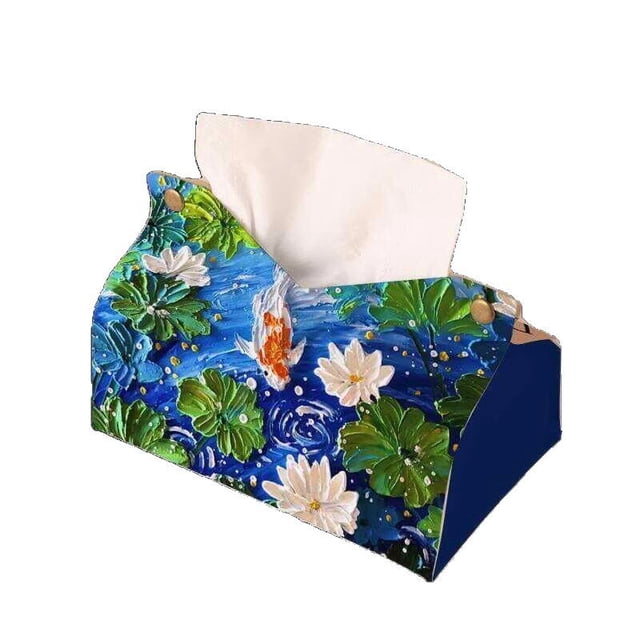 Funda para pañuelos, lujosa funda de piel con diseño floral de koi loto