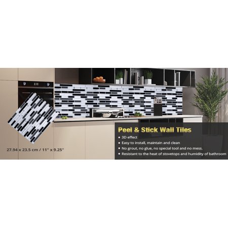 Easy Peel & Stick 3D Vinyl Tile For Kitchen or Bathroom Backsplash or Border. WM-108C, 4 Sheets, 2.83