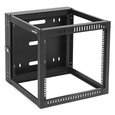 NavePoint 9U Wall Mount Server Rack with Hinged Back, 4-Post 24” Deep, Rear Swing Frame 9U Network Rack Wall Mount for 19 Inch Equipment AV IT Easy Cable Management, Black
