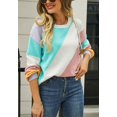 thumbnail image 5 of Multicolor Block Round Neck Sweater Asymmetrical Pattern for Women Green Large, 5 of 5