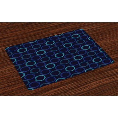 

Geometric Placemats Set of 4 Scribble Art Style Circles Ring Shapes on Dark Background Washable Fabric Place Mats for Dining Room Kitchen Table Decor Dark Blue Violet Blue Pale Blue by Ambesonne