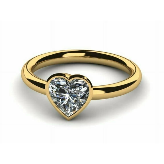 HeartsAndYou 1ct Engagement Ring for Women Heart Cut Moissanite Bezel Set Solitaire 18k Yellow Gold Over Silver