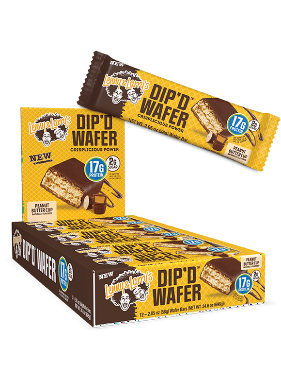 Lenny & Larrys Dipd Wafer Bar, Peanut Butter Cup, 17g Dairy & Plant Protein, 12 Count