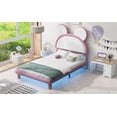 thumbnail image 5 of Full Size Upholstered Platform Bed with Cartoon Ears Shaped Headboard and LED, White&Pink, 5 of 9