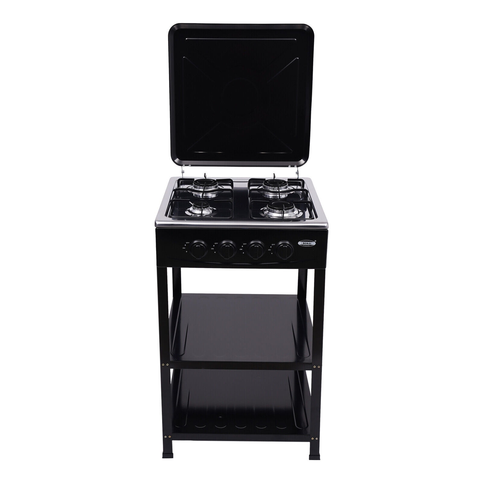 ToppiJoy 4 Burner Portable Gas Stove Outdoor Stove with Support Leg Stand and Wind Blocking Cover Stainless Steel Propane Camping Stove (Black)