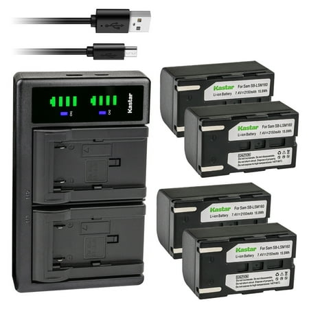 Kastar 4-Pack SB-LSM160 Battery and LTD2 USB Charger Replacement for Samsung VP-DC163  VP-DC165  VP-DC171  VP-DC172  VP-DC173  VP-DC175  VP-DC563  VP-DC565  VP-DC575  VM-DC160 Cameras