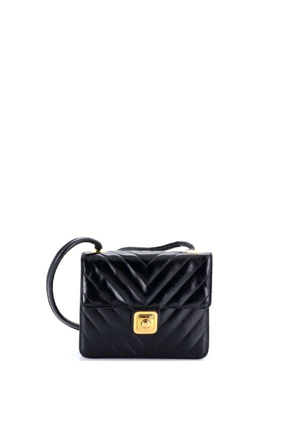 Pre-Owned Vintage Push Lock Flap Bag Chevron Lambskin Small By Rebag