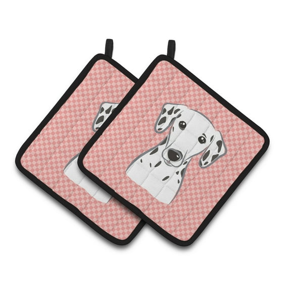 Carolines Treasures BB1210PTHD Checkerboard Pink Dalmatian Pair of Pot Holders , 7.5HX7.5W, multicolor