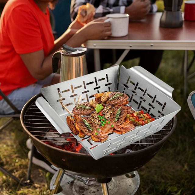 RKSTN Stainless Steel Baking Tray Stainless Steel Baking Tray Barbecue Leak Tray Barbecue Net Basket Barbecue Tool Small Vegetable Barbecue Basket Barbecue Tray Kitchen Gadgets