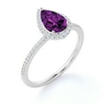 thumbnail image 4 of JeenMata Anillo de Compromiso de 1 Quilate con Piedra Natal de Febrero en Corte de Pera - Anillo de Bodas - Anillo de Halo - Anillo Pavé - Anillo de Promesa - Baño de Oro Blanco de 18 K sobre Plata, 4 of 6