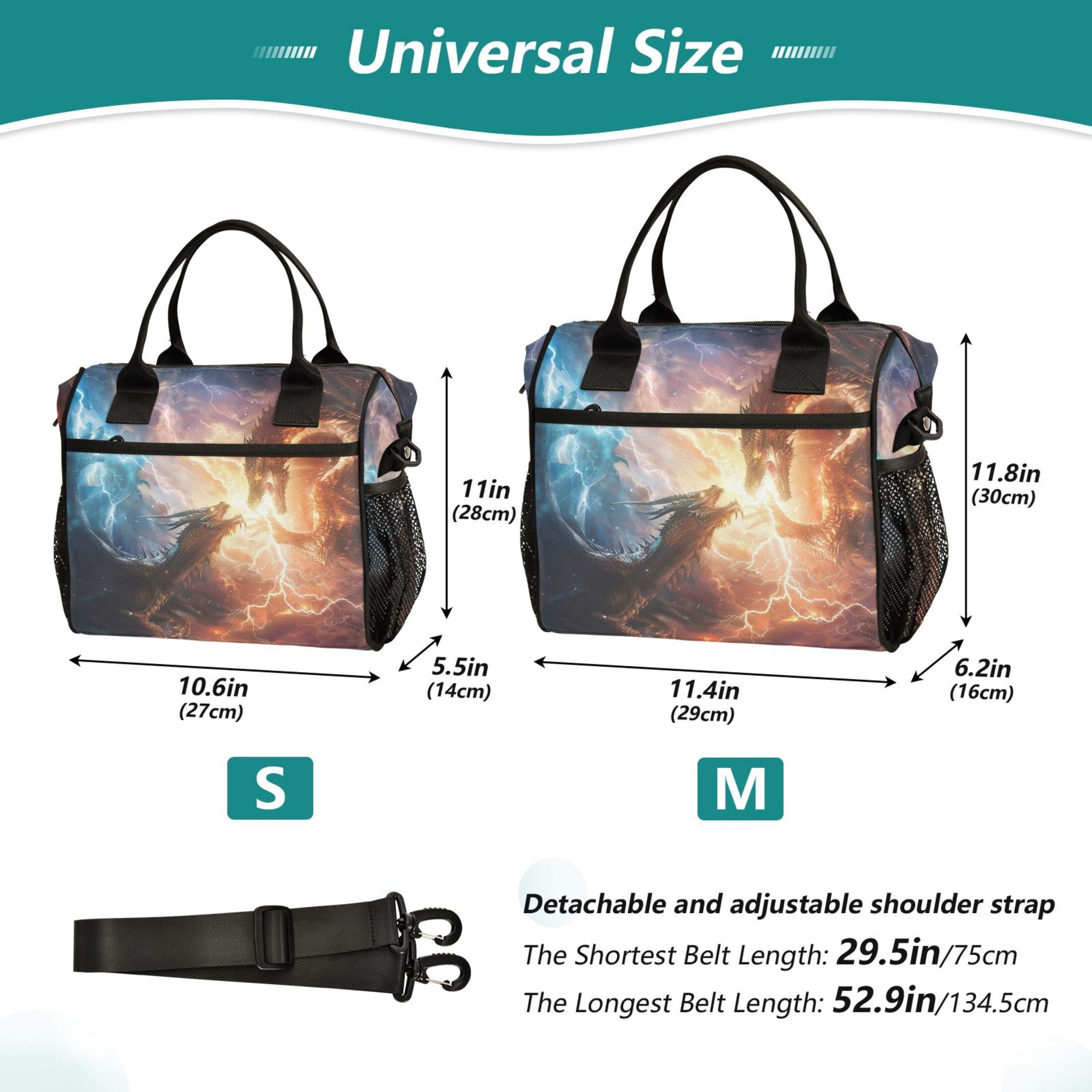 ALAZA Dragon with Fire Insulated Lunch Bag Reusable Tote Box Adjustable Shoulder Strap for Work Picnic