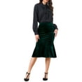thumbnail image 2 of Falda Midi Ajustada de Cintura Alta de Terciopelo Elástico con Dobladillo de Cola de Pez para Mujeres INSPIRE CHIC XL Verde, 2 of 6