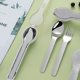 thumbnail image 4 of Juego de cubiertos portátiles de 3 piezas, juego de utensilios de bolsillo de acero inoxidable 18/8, juego de cuchillos con funda para almuerzo, viajes, camping, picnic (gris), 4 of 4
