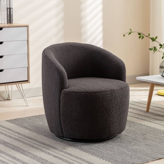 Teddy Swivel Barrel Chair Modern Accent Armchair Chair With Metal Base for Living Room,Dark Gray