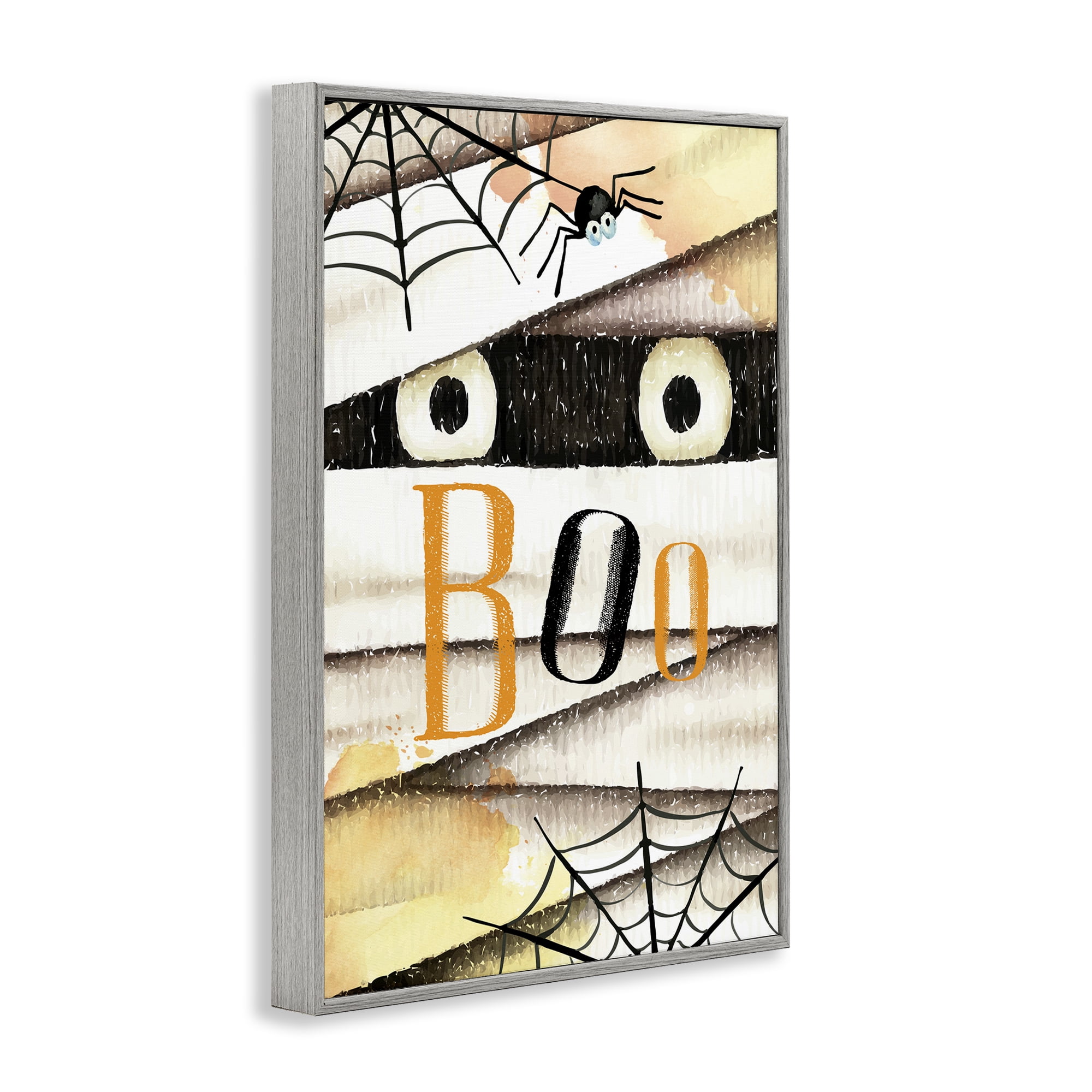 Stupell Industries Spooky Peeking Eyes Typography Painting Gray Framed Art Print Wall Art, 12 x 18