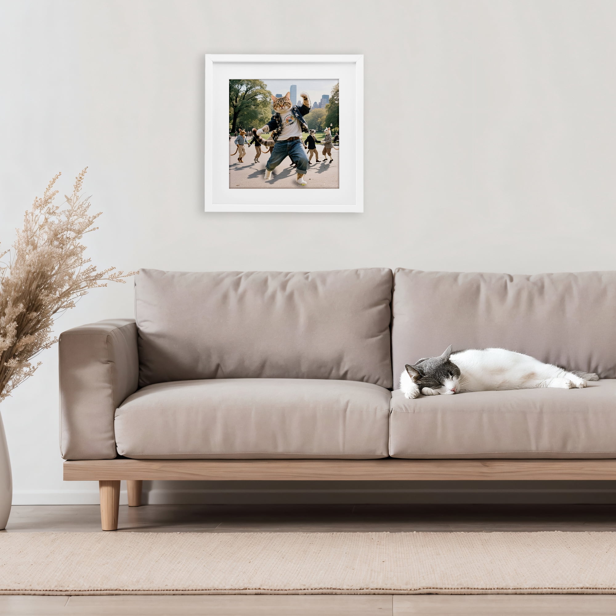 Stupell Industries Stylish Cat Dancing in Park White Framed Print Under Glass, design by CAD Designs