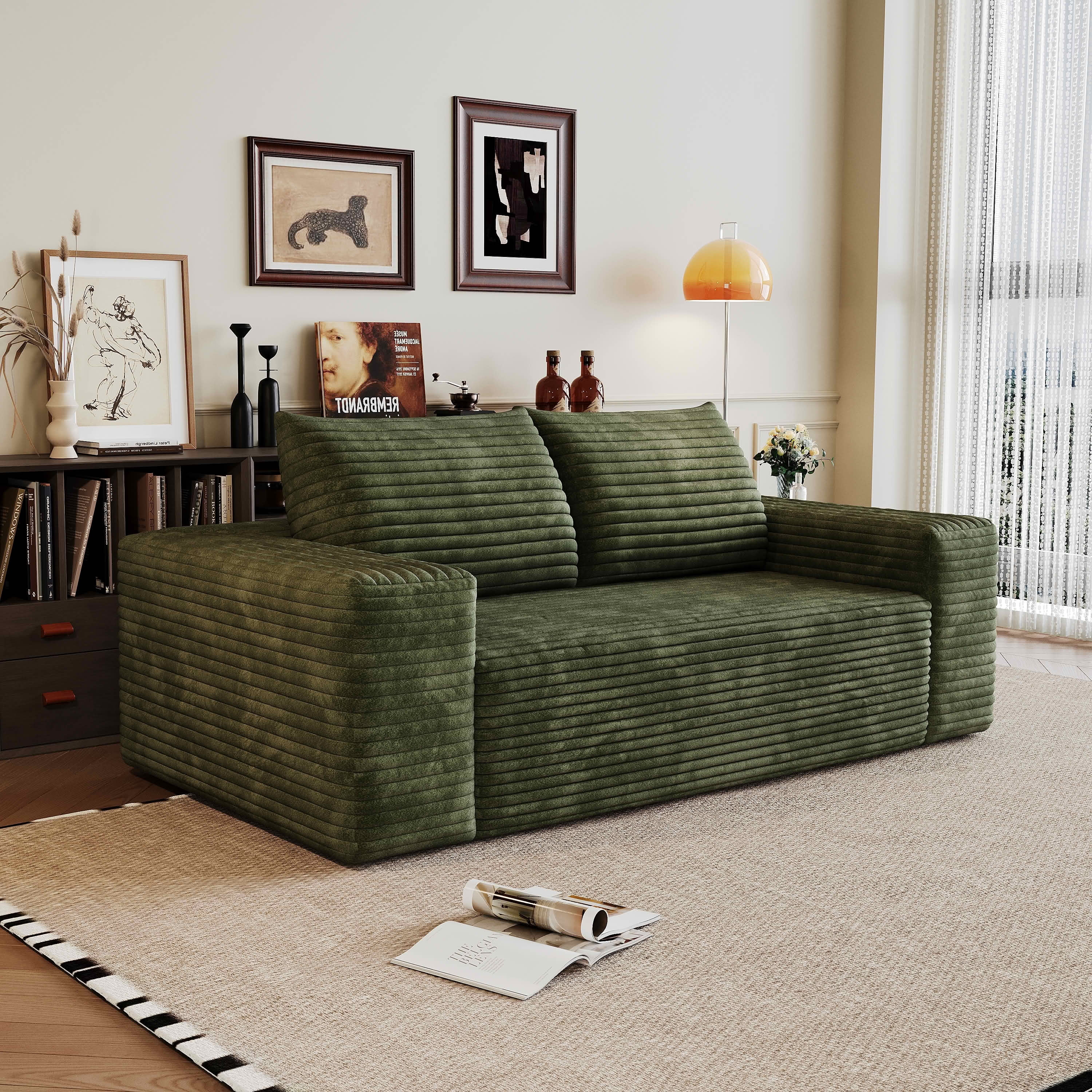 MAYEERTY 63" 2-Seater Corduroy Loveseat Sofa, Deep Seat Comfy Small Couch, No Assembly Leisure Sofa for Living Room Bedroom Apartment Conference Room