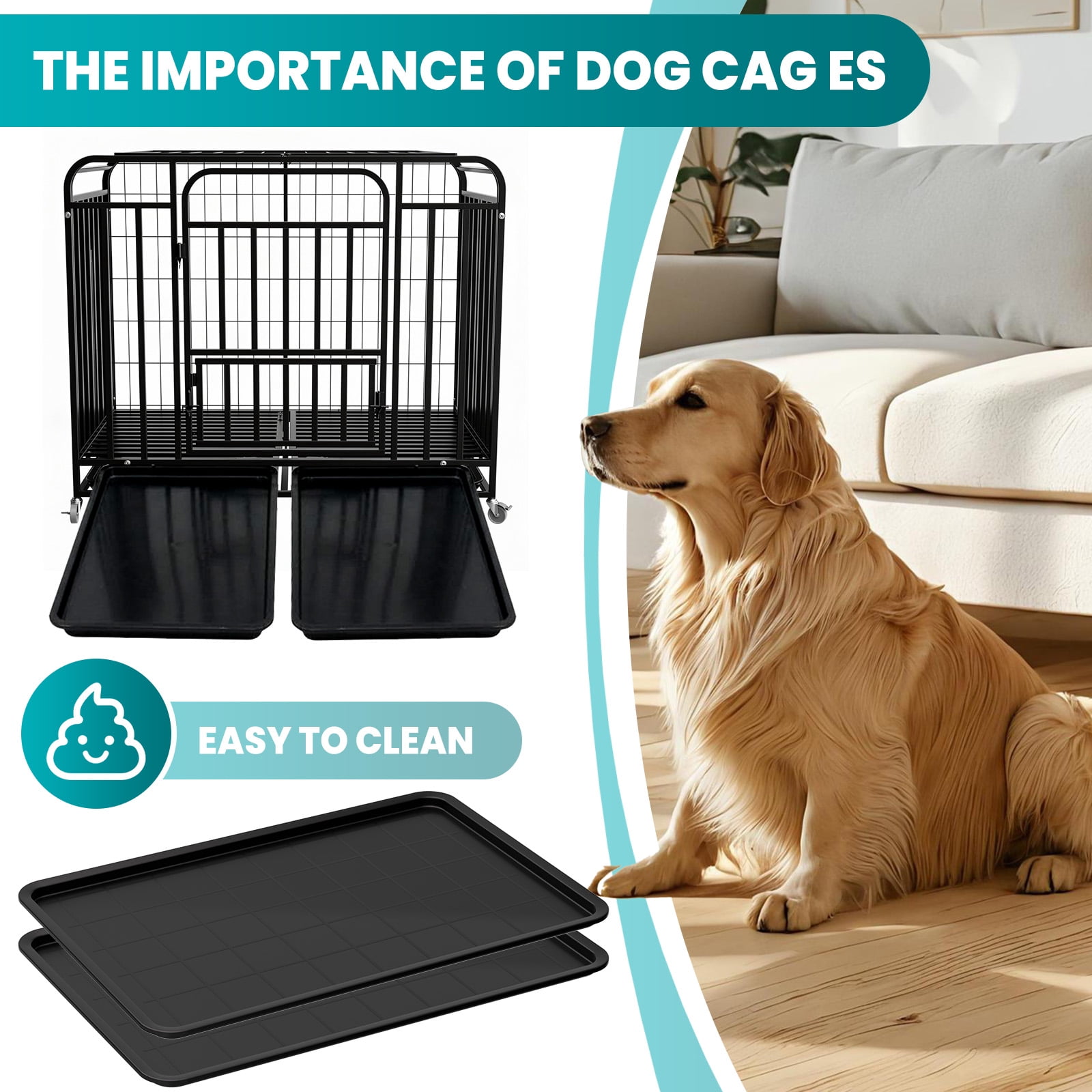 Heavy Duty 42 Inch Dog Crate Cage, Easy to Clean, Dog Kennel with 4 Lockable Wheels, Dog Crates for Indoor Outdoor Pet Housing