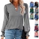 thumbnail image 4 of Blusa con volantes, manga abullonada, cuello en V, manga larga, color puro, tops de moda para mujer, 4 of 6