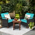 thumbnail image 1 of Costway 3PCS Patio Rattan Furniture Set Wooden Frame Cushion Table Shelf, 1 of 10