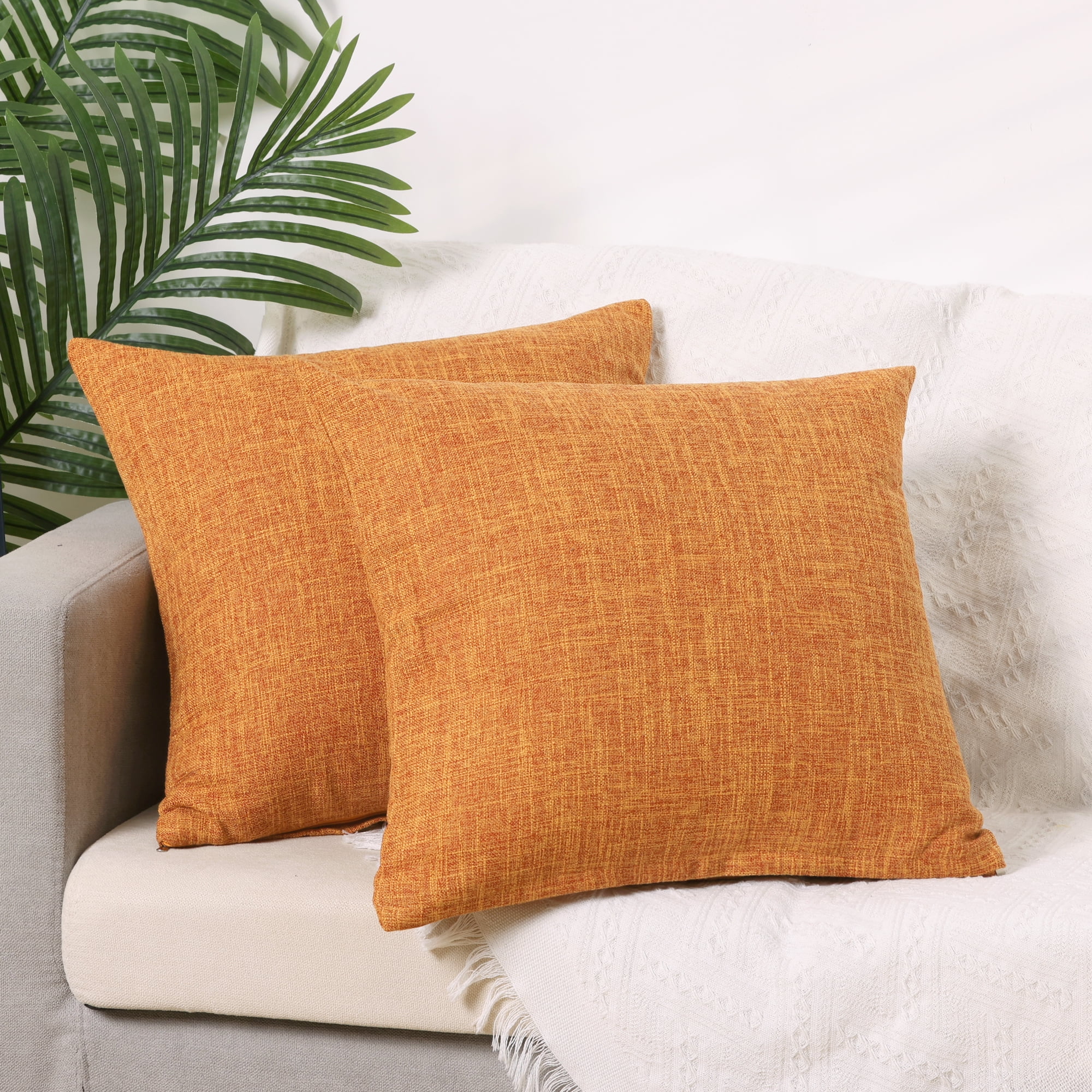 Unique Bargains 4 Pcs Solid Linen Pillow Covers Set Soft Decorative Throw Pillow Cover Orange/Dark Gray 16" x 16"