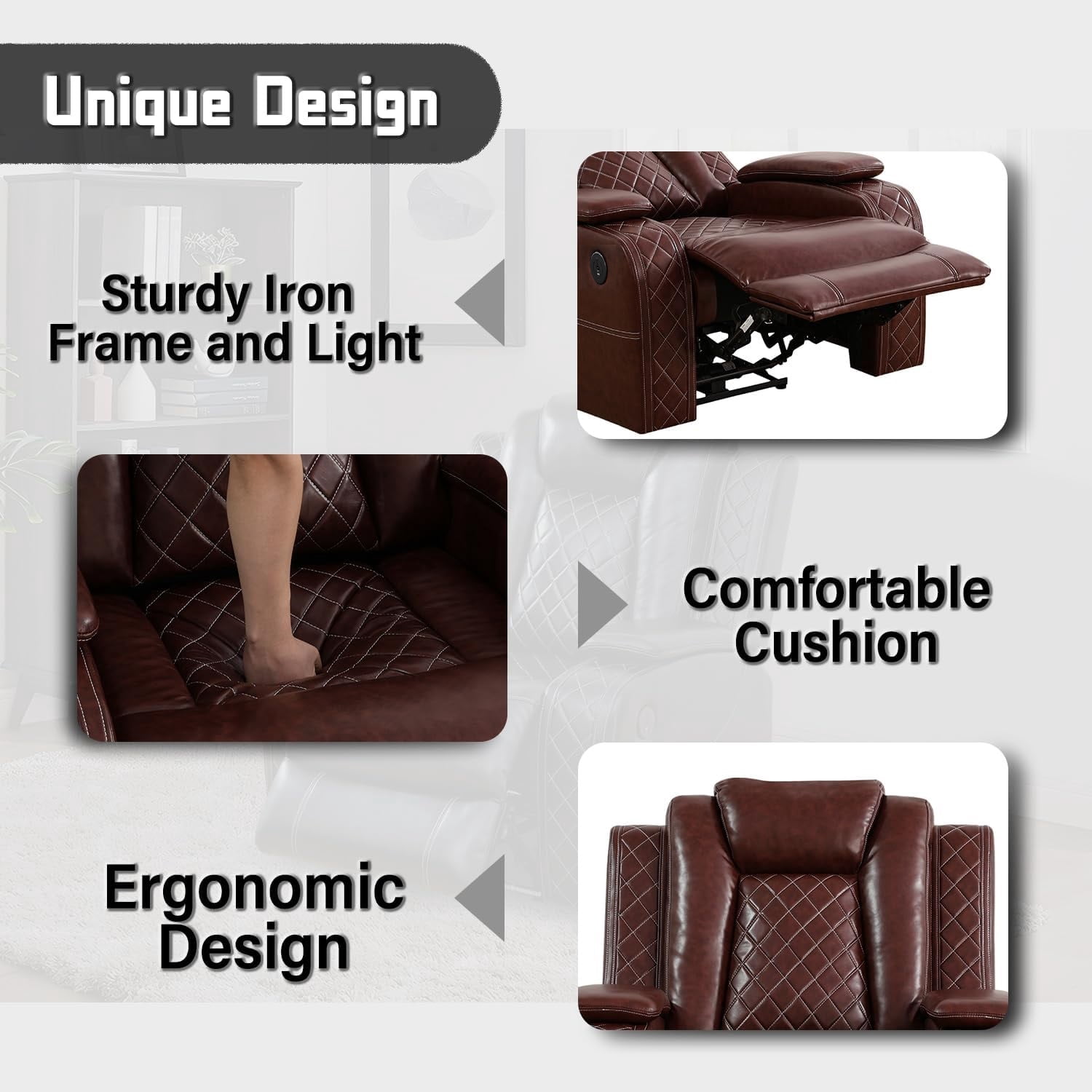 TrumanPick Power Air Leather Recliner Sofa Set with LED Lights Lazy Boy Recline Couches for Living Room with USB Port, Cup Holders, Red