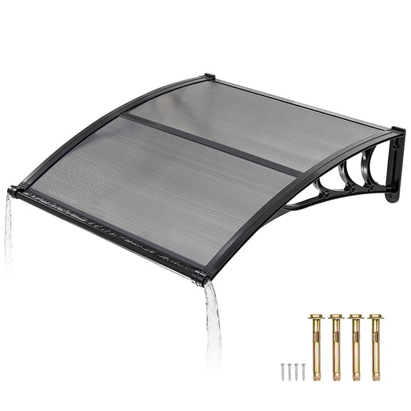 KFFKFF Door Awning for Entrance 38 x 40 in, Outdoor Window Canopy with Drainage & ABS Bracket, Weather Protection for Rain, Snow, Sun, Polycarbonate Cover for Porch, Patio, Smoky Gray
