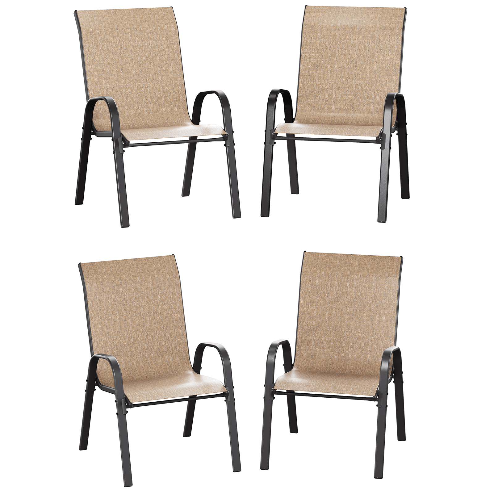 AMOPATIO Patio Chairs Set of 4, Outdoor Stackable Dining Chairs for All Weather, Breathable Garden Outdoor Furniture for Backyard Deck,Brown