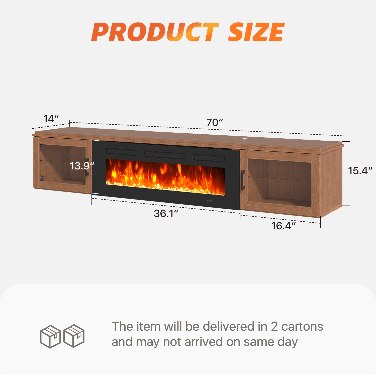 BaPiPro Modern Floating TV Stand with 36" Electric Fireplace, Wall Mounted Entertainment Center, for TVs up to 80 Inch, Living Room Bedroom, Brown