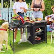 Redcamp Portable Camping Kitchen Table with Storage Organizer & Hooks for Camping & BBQ