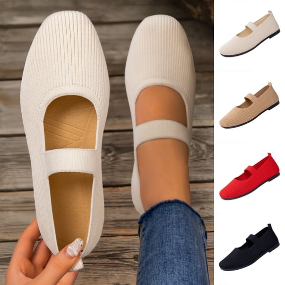 YHAJDS Fashion Shoes for Women Plus Size Solid Color Knit Mesh Breathable Slip On Casual Summer Flats