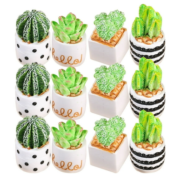 GOOHOCHY 12Pcs Small Faux Plants in Assorted Color Resin for Terrarium Container Desk Ornaments Indoor Decoration