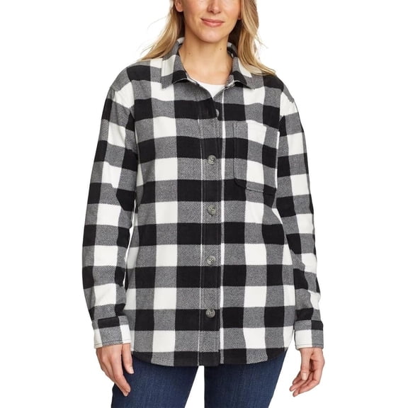 Eddie Bauer Women's Microfleece Shirt Button Up Black X-Large