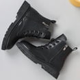 thumbnail image 4 of PFWOWB Girls Combat Ankle Boots Lace-Up Side-Zip Booties with Chunky Lug Sole (Black,3.5), 4 of 5