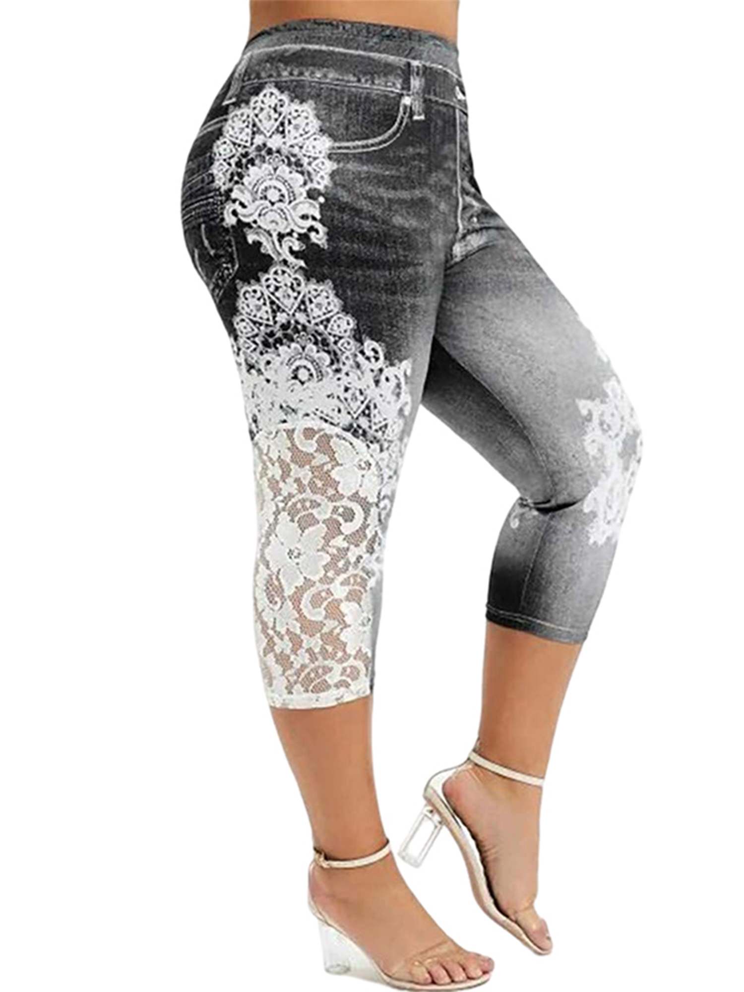 Capreze Women Denim Jeans Lounge With Pockets Cropped Pants Summer  Loungewear Lace Bottoms - Walmart.com