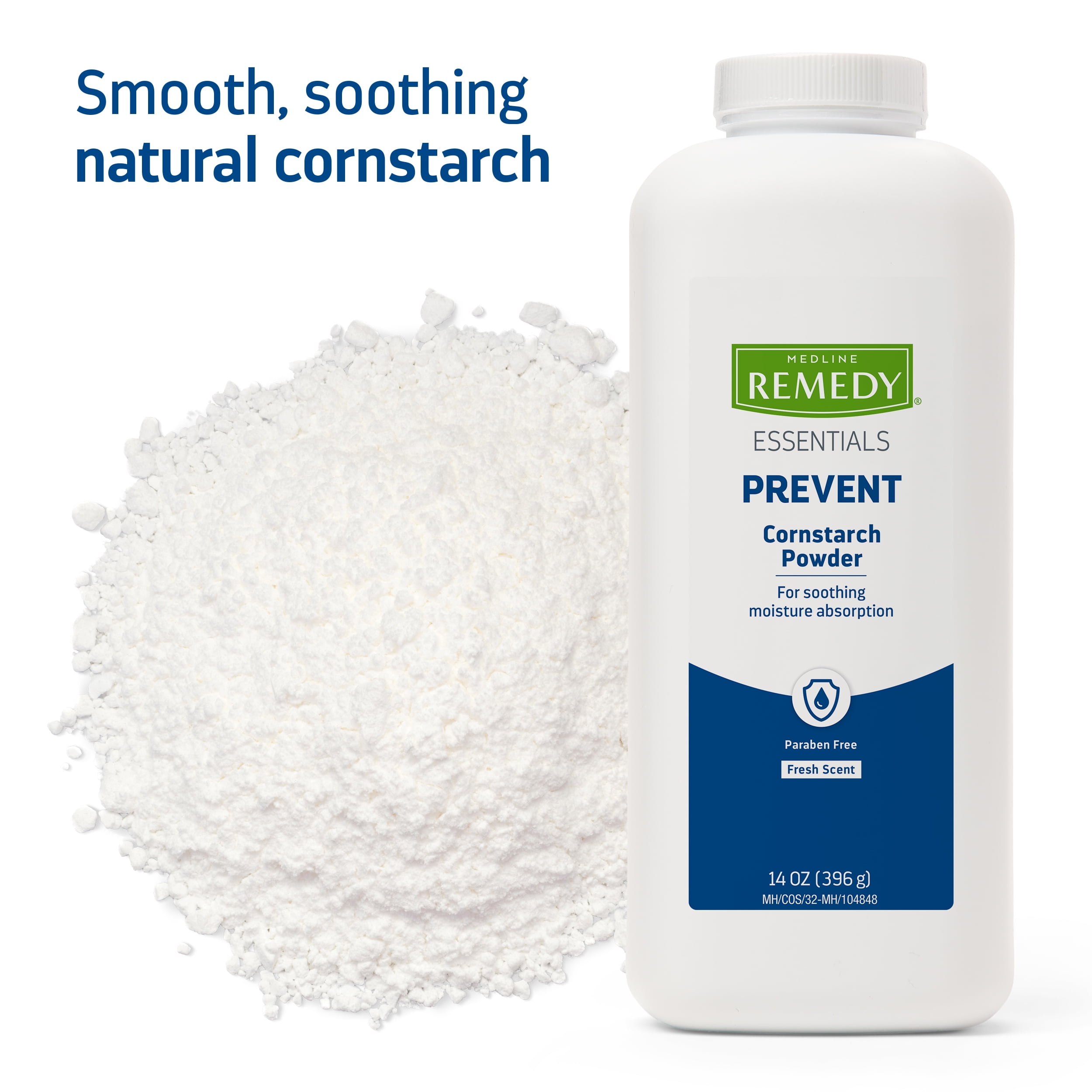 Medline Remedy Essentials Cornstarch Powder, Fresh Scent (14 oz Bottle), 12 Count, Talc Free, Absorbs Sweat, Soothes, Reduces Friction & Chafing