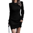 thumbnail image 3 of DYMADE Womens Sweater Dresses Breathable Long Sleeve Round Neck Knit Crochet Office Ladies Business Bodycon Dresses, 3 of 5