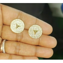 1.50Ct Round Cut Moissanite Mercedes-Benz Earrings 14K Yellow Gold Plated Silver