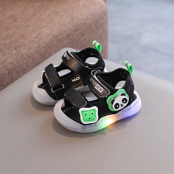 LIIPEE Girls Boys Prewalker Sandals Cartoon Animal Open Toe Non- Soft Sole Hook And Loop Strap Light Up First Walking Shoes Toddler Trendy Daily Prewalker Sandal,Black,16
